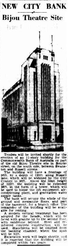 new city bank bijou theatre site Argus 16 May 1939